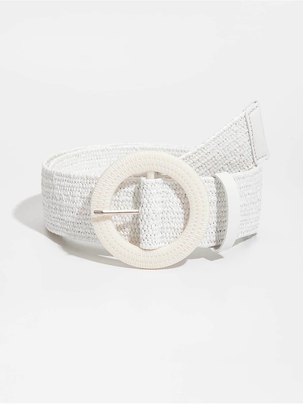 Woven Round-Buckle Women's Belt in White